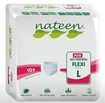 nateen FLEXI PLUS L/XL kalhotky plenkové, obvod boků 110-170 cm, savost 2550 ml, 1x10 ks