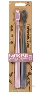 NFco. BIO zubní kartáček RŮŽOVÁ + ŠEDÁ měkký 1x2 ks