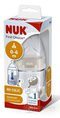 NUK FC+ LAHVE s kontrolou teploty 150 ml, silikonová savička M (0-6 měsíců) 1x1 ks