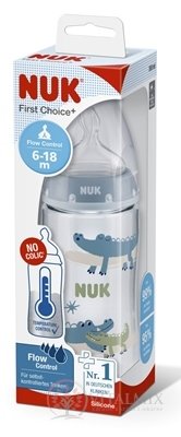 NUK FC+ LAHVE s kontrolou teploty 300 ml, silikonová savička flow control (6-18 měsíců) 1x1 ks