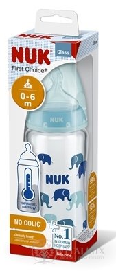 NUK FC+ LAHVE SKLO s kontrolou teploty 240 ml, silikonová savička M (0-6 měsíců) 1x1 ks