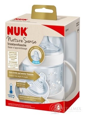 NUK Nature Sense LÁHEV na učení 150 ml, s kontrolou teploty, silikonový náustek (6-18 měsíců), držadla, 1x1 ks