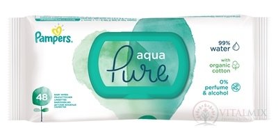 PAMPERS baby wipes PURE Aqua vlhčené ubrousky náplň 1x48 ks