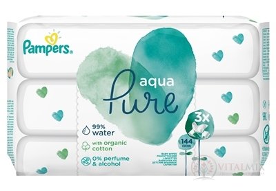 PAMPERS baby wipes PURE Aqua vlhčené ubrousky náplň 3x48 (144 ks)