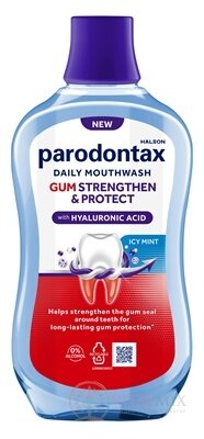 Parodontax GUM STRENGTHEN &amp; PROTECT ICY MINT ústní voda s fluoridy, s kyselinou hyaluronovou, bez alkoholu 1x500 ml