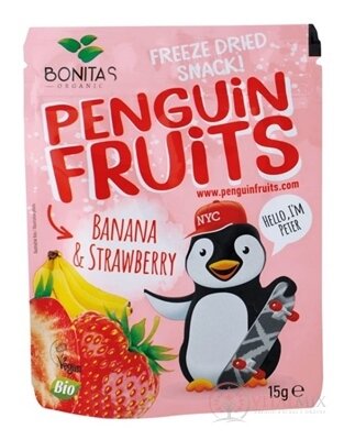 PENGUIN FRUITS Banana &amp; Strawberry BIO mrazem sušený banán a jahoda 1x15 g