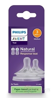 AVENT DUDLÍK na láhev Natural Response 3 pomalý průtok, 1m+, silikonový 1x2 ks