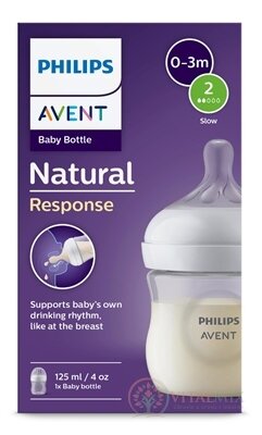 AVENT LÁHVE Natural Response 125 ml průhledná, dudlík pro podporu rytmu pití (0m+) 1x1 ks