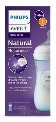 AVENT LÁHVE Natural Response 260 ml modrá, dudlík pro podporu rytmu pití (1m+) 1x1 ks