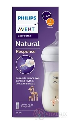 AVENT LÁHVE Natural Response 260 ml žirafa, dudlík pro podporu rytmu pití (1m+) 1x1 ks