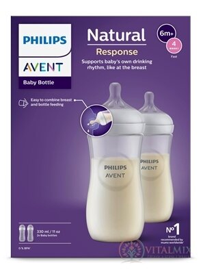 AVENT LÁHVE Natural Response 330 ml průhledná, dudlík pro podporu rytmu pití (3m+) 1x2 ks