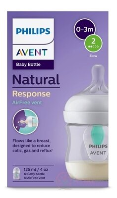 AVENT LÁHVE Natural Response 125 ml průhledná, dudlík s ventilem AirFree (0m+) 1x1 ks