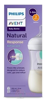 AVENT LÁHVE Natural Response 260 ml průhledná, dudlík s ventilem AirFree (1m+) 1x1 ks