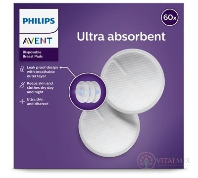 AVENT Ultra comfort PRSNÍ VLOŽKY jednorázové, absorpční, laktační, do podprsenky, 1x60 ks