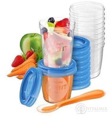 AVENT VIA jídelní sada VIA pohárky: 10x180 ml, 10x240 ml, 20xVIA víčky, 1 lžička s měkkým koncem, 1x1 set