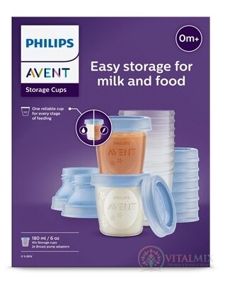AVENT VIA zásobníky s adaptérem pohárky 180 ml x 10 ks, s víčky, adaptér, 1x1 set