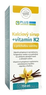 PLUS LÉKÁRNA Kalciový sirup + vitamín K2 s příchutí vanilky 1x150 ml