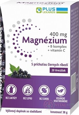 PLUS LÉKÁRNA Magnézium 400 mg+B komplex+vitamín C sáčky s příchutí černého rybízu 1x20 ks