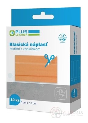 PLUS LÉKÁRNA Náplast klasická textilní s polštářkem, 6 x10 cm, 1x10 ks