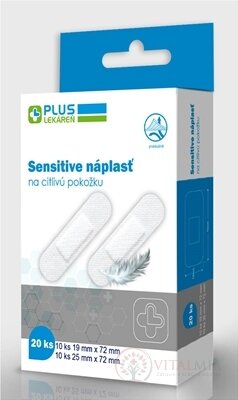 PLUS LÉKÁRNA Náplast sensitive na citlivou pokožku, 10 x (19x72mm) + 10 x (25x72mm) 1x20 ks