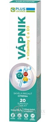 PLUS LÉKÁRNA VÁPNÍK + vitamíny C a D3 šumivé tbl, s příchutí citronu 1x20 ks