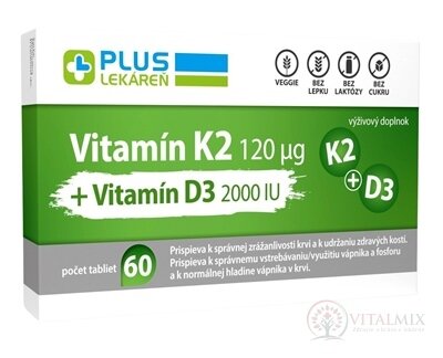 PLUS LÉKÁRNA Vitamin K2 120 μg +Vitamin D3 2000 IU tbl 1x60 ks