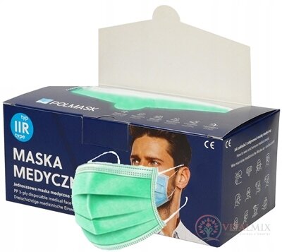 POLMASK Rouška zdravotnická zelená, nesterilní, jednorázová, typ IIR, s gumičkami 1x50 ks