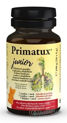 Primatux junior Želatinové pastilky s cukry a sladidlem, příchuť jahoda 1x20 ks