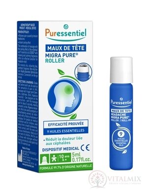 PURESSENTIEL MIGRA PURE Roll-on při bolesti hlavy 9 esenciálních olejů 1x5 ml