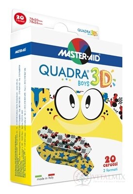 QUADRA 3D BOYS Náplast pro kluky, 2 velikosti (78x20 mm, 78x26 mm) 1x20 ks