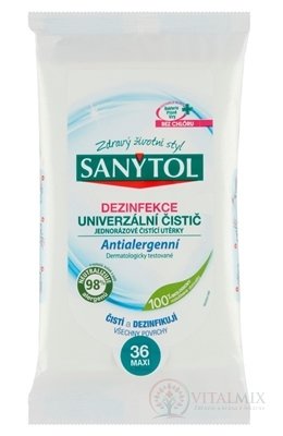 SANYTOL DEZINFEKCE UNIVERZÁLNÍ ČISTIČ Utěrky jednorázové, Antialergenní, 1x36 ks