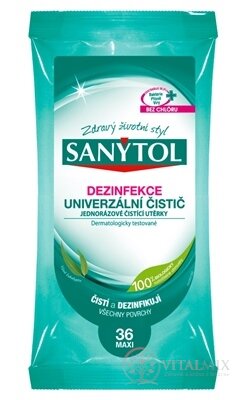 SANYTOL DEZINFEKCE UNIVERZÁLNÍ ČISTIČ Utěrky jednorázové, vůně Eukalyptus, 1x36 ks