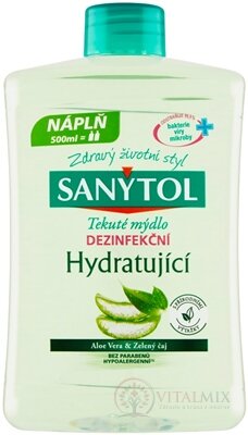 SANYTOL Tekuté mýdlo DEZINFEKČNÍ Hydratující Aloe Vera a zelený čaj, náhradní náplň 1x500 ml