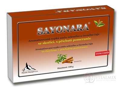 SAYONARA se skořicí s příchutí pomeranče aromatizovat sypká směs zeleného a černého čaje 1x100 g