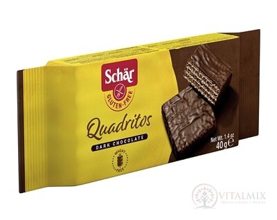 Schär QUADRITOS oplatky bezlepkové, kakaové vafle v hořké čokoládě, 1x40 g