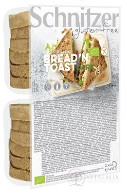 Schnitzer BREAD&#39;N TOAST DARK BIO chléb kukuřičný, bez lepku, krájený 2x6 ks, 1x430 g