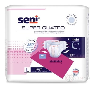 Seni SUPER QUATRO Large plenkové kalhotky, night (pás 100-150 cm) 1x10 ks