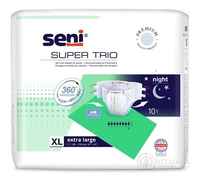 Seni SUPER TRIO extra large XL plenkové kalhotky na noc (obvod pasu 130 -170 cm) (8 kap.) 1x10 ks