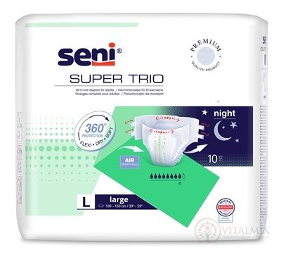 Seni SUPER TRIO large L plenkové kalhotky na noc (obvod pasu 100 -150 cm) (8 kap.) 1x10 ks