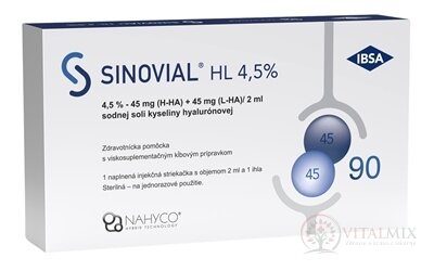 SINOVIAL HL 4,5% intraartikulární roztok hyseliny hylauronové, v předplněné injekční stříkačce s jehlou 1x2 ml