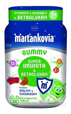 STADA Marťánci GUMMY Super Imunita &amp; Betaglukan želatinové tablety, příchuť malina a borůvka 1x50 ks