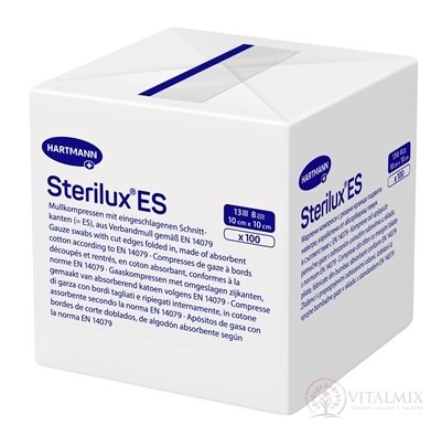 STERILUX ES kompres nesterilní se založenými okraji 13 vláken 8 vrstev (10cmx10cm) 1x100 ks