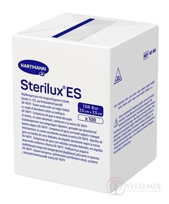 STERILUX ES kompres nesterilní se založenými okraji 13 vláken 8 vrstev (7,5cmx7,5cm) 1x100 ks