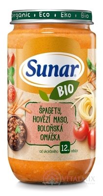 Sunar BIO příkrm ŠPAGETY, Hovězí MASO, BOLONSKÉ (od ukonč. 12. měsíce) 1x235 g