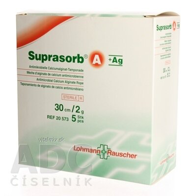 SUPRASORB A + AG tamponáda kalciumalginátová antimikrobiální (30 cm / 2 g) 1x5 ks