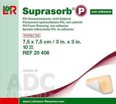 SUPRASORB P PU KRYTÍ NA RÁNY nelepící pěnové polyuretanové (7,5x7,5 cm) 1x10 ks