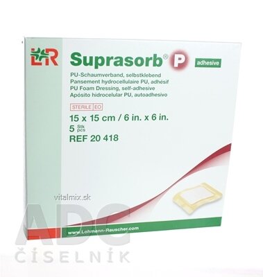 SUPRASORB P PU KRYTÍ NA RÁNY pěnové polyuretanové samolepicí (15x15 cm) 1x5 ks