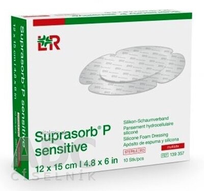 SUPRASORB P SENSITIVE silikonový pěnový obvaz, Vícemístná, (12x15 cm) 1x10 ks