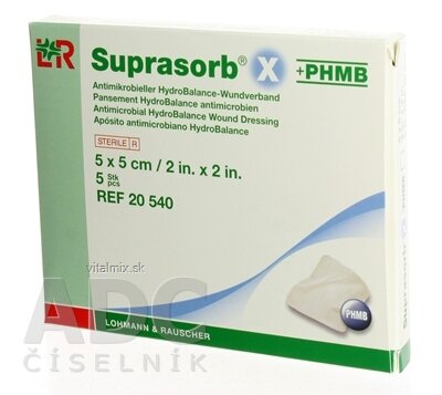 SUPRASORB X KRYTÍ NA RÁNY + PHMB kompresy hydrobalančné antibakteriální (5x5 cm) 1x5 ks