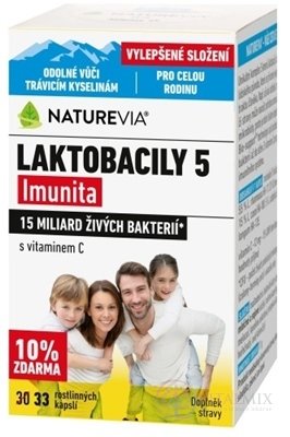 SWISS NATUREVIA LAKTOBACILY "5" Imunita cps s vitaminem C (10% zdarma) 1x33 ks